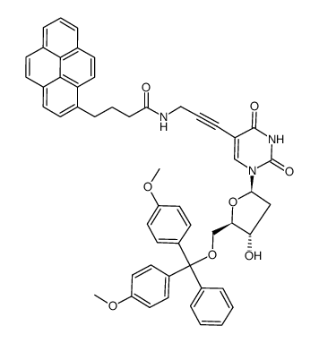 5'-O-(4,4'-dimethoxytrityl)-5-(3-(4-(pyren-1-yl)butyramido)propin-1-yl)-2'-deoxyuridine Structure