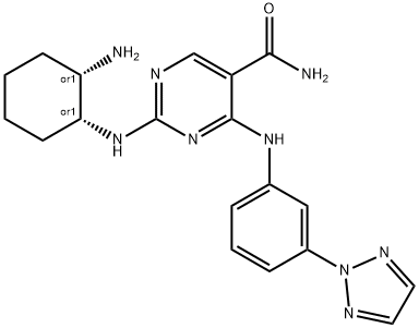 rel-2-[[(1r,2s)-2-氨基环己基]氨基]-4-[[3-(2H-1,2,3-噻唑-2-基)苯基]氨基]-5-嘧啶羧酰胺结构式