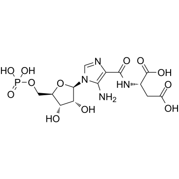 (2S)-2-[[5-amino-1-[(2R,3R,4S,5R)-3,4-dihydroxy-5-(phosphonooxymethyl)oxolan-2-yl]imidazole-4-carbonyl]amino]butanedioic acid structure