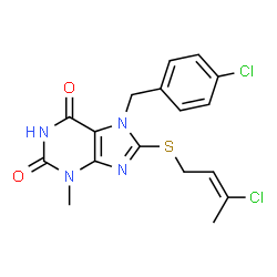 7-(4-chlorobenzyl)-8-[(3-chloro-2-butenyl)sulfanyl]-3-methyl-3,7-dihydro-1H-purine-2,6-dione结构式