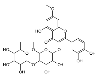 4H-1-Benzopyran-4-one, 3-((2-O-(6-deoxy-alpha-L-mannopyranosyl)-beta-D-glucopyranosyl)oxy)-2-(3,4-dihydroxyphenyl)-5-hydroxy-7-methoxy- Structure