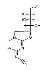 2-cyano-1-((S)-3-methyl-5-((1S,2R,3R)-1,2,3,4-tetrahydroxybutyl)oxazolidin-2-ylidene)guanidine structure