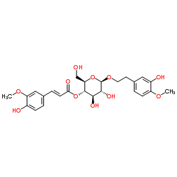 (E)-2-(3-羟基-4-甲氧基苯基)乙基 4-[3-(4-羟基-3-甲氧基苯基)-2-丙烯酸] BETA-D-葡萄糖苷结构式
