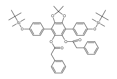 4,7-bis[4-(tert-butyldimethylsilyloxy)phenyl]-2,2-dimethylbenzo[d][1,3]dioxole-5,6-diyl bis(phenylacetate)结构式