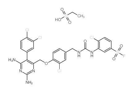 4-chloro-3-[[3-chloro-4-[[2,6-diamino-5-(3,4-dichlorophenyl)pyrimidin-4-yl]methoxy]phenyl]methylcarbamoylamino]benzenesulfonyl fluoride; ethanesulfonic acid Structure