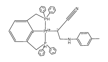 Pt(2,6-(Ph2PCH2)2C6H3)(CH(CN)CH2NH(C6H4Me-p))结构式