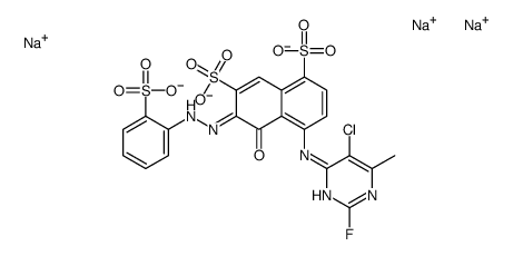 1,7-Naphthalenedisulfonic acid, 4-[(5-chloro-2-fluoro-6-methyl- 4-pyrimidinyl)amino]-5-hydroxy-6-[(2-sulfophenyl )azo]-, trisodium salt picture