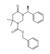 1-(benzyloxycarbonyl)-3-(1'-phenyleth-1'-yl)-6,6-dimethylperihydropyrimidin-4-one Structure