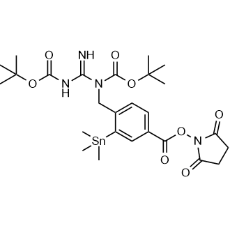 2,5-二氧吡咯烷-1-基4-((1,3-双(叔丁氧羰基)胍基)甲基)-3-(三甲基锡基)苯甲酸酯结构式