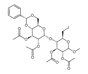 methyl 2,2',3,3'-tetra-O-acetyl-4',6'-O-benzylidene-6-deoxy-6-iodo-α,β-D-maltoside结构式