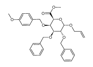 methyl (allyl 2,3-di-O-benzyl-4-O-p-methoxybenzyl-α-D-galactopyranosid)uronate结构式
