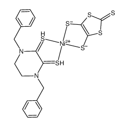 [Ni(1,4-dibenzylpiperazine-3,2-dithione)(1,3-dithiole-2-thione-4,5-dithiolate)]结构式