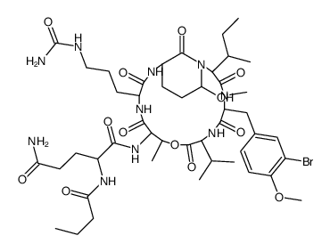 (2S)-N-[(2S,5S,8S,11R,12S,15S,18S,21R)-5-[(3-bromo-4-methoxyphenyl)methyl]-2-[(2S)-butan-2-yl]-15-[3-(carbamoylamino)propyl]-21-hydroxy-4,11-dimethyl-3,6,9,13,16,22-hexaoxo-8-propan-2-yl-10-oxa-1,4,7,14,17-pentazabicyclo[16.3.1]docosan-12-yl]-2-(butanoyla Structure
