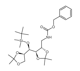 benzyl (((4S,5R)-5-((R)-((tert-butyldimethylsilyl)oxy)((R)-2,2-dimethyl-1,3-dioxolan-4-yl)methyl)-2,2-dimethyl-1,3-dioxolan-4-yl)methyl)carbamate结构式