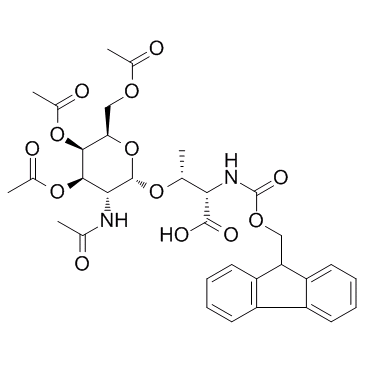 N-芴甲氧羰基-O-(2-乙酰氨基-2-脱氧-3,4,6-三-O-乙酰基-α-D-吡喃半乳糖基)-L-苏氨酸结构式
