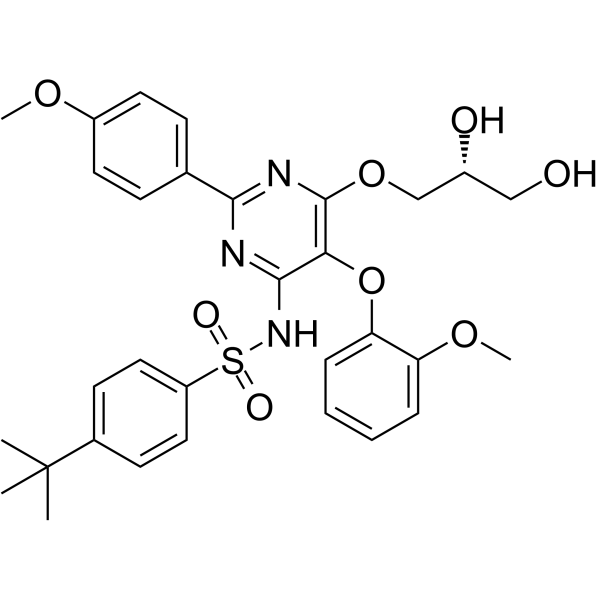 (R)-4-(叔丁基)-N-(6-(2,3-二羟基丙氧基)-5-(2-甲氧基苯氧基)-2-(4-甲氧基苯基)嘧啶-4-基)苯磺酰胺结构式