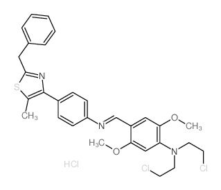 Benzenamine,N,N-bis(2-chloroethyl)-2,5-dimethoxy-4-[[[4-[5-methyl-2-(phenylmethyl)-4-thiazolyl]phenyl]imino]methyl]-,hydrochloride (1:1)结构式