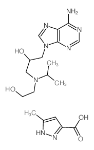 1-(6-aminopurin-9-yl)-3-(2-hydroxyethyl-propan-2-yl-amino)propan-2-ol; 5-methyl-1H-pyrazole-3-carboxylic acid结构式