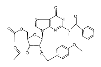 2'-O-(4-methoxybenzyl)-3',5'-di-O-acetyl-N2-benzoylguanosine结构式