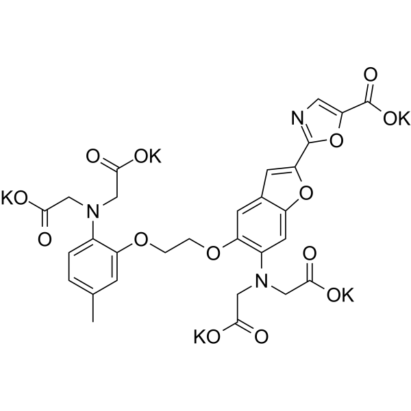2-[6-[双(羧甲基)氨基]-5-[2-[2-[双(羧甲基)氨基]-5-甲基苯氧基]乙氧基]-2-苯并呋喃基]-5-恶唑羧酸五钾盐结构式