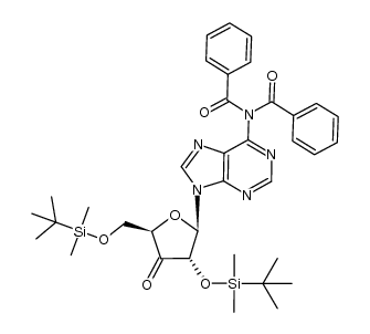 6-N,N-dibenzoyl-9-(2,5-di-O-(tert-butyldimethylsilyl)-β-D-erythro-pentofuran-3-ulosyl)adenine结构式