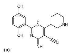 4-氨基-2-(2,5-二羟基苯基)-6-(3-哌啶基)-5-嘧啶甲腈盐酸盐结构式