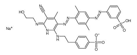 3-[[4-[[5-氰基-6-[(2-羟基乙基)氨基]-4-甲基-2-[[2-(4-磺基苯基)乙基]氨基]-3-吡啶基]偶氮]-2,5-二甲基苯基]偶氮]苯磺酸钠盐结构式