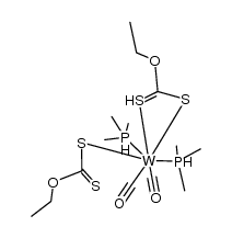 (S2COEt-S,S')(S2COEt-S)(CO)2(trimethylphosphine)2tungsten Structure