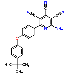 2-Amino-6-{4-[4-(2-methyl-2-propanyl)phenoxy]phenyl}-3,4,5-pyridinetricarbonitrile Structure