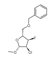 methyl 5-O-benzyl-2-chloro-2,3-dideoxy-3-fluoro-β-D-ribofuranoside结构式