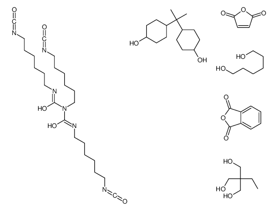 N,N’,2-三(6-异氰酸己基)-亚氨二甲酰二胺与2-乙基-2-(羟甲基)-1,3-丙二醇、2,5-呋喃二酮、1,6-己二醇、1,3-异苯并呋喃二酮和4,4’-(1-甲基亚乙基)双(环己醇)聚合体结构式