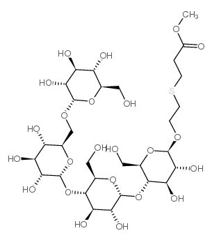 碳甲氧基乙基硫基乙基4-O-(4-O-[6-O-{aD-吡喃葡萄糖基)-aD-吡喃葡萄糖基]-aD-吡喃葡萄糖基)-bD-吡喃葡萄糖苷结构式