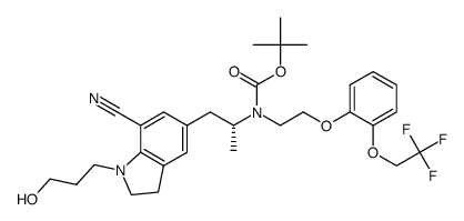 (R)-tert-butyl(1-(7-cyano-1-(3-hydroxypropyl)indolin-5-yl)propan-2-yl)(2-(2-(2,2,2-trifluoroethoxy)phenoxy)ethyl)carbamate Structure
