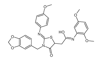 2-[3-(1,3-benzodioxol-5-ylmethyl)-2-(4-methoxyphenyl)imino-4-oxo-1,3-thiazolidin-5-yl]-N-(2,5-dimethoxyphenyl)acetamide结构式