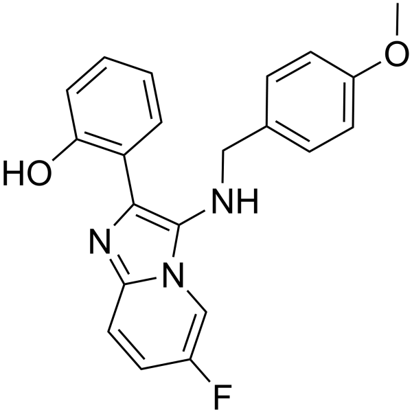 Phenol, 2-[6-fluoro-3-[[(4-methoxyphenyl)methyl]amino]imidazo[1,2-a]pyridin-2-yl]- Structure