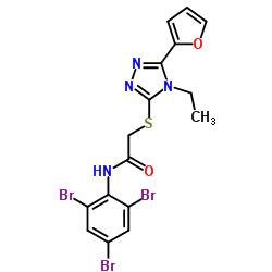 2-{[4-Ethyl-5-(2-furyl)-4H-1,2,4-triazol-3-yl]sulfanyl}-N-(2,4,6-tribromophenyl)acetamide结构式