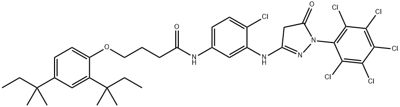 4'-氯-3'-[5-氧代-1-五氯苯基-2-吡唑啉-3-基-氨基]-4-(2,4-二叔戊基苯氧基)丁酰苯胺结构式