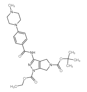 1-乙基氧基羰基-3-[4-(4-甲基-1-哌嗪)-苯甲酰基氨基]-5-boc-4,6-二氢-吡咯并[3,4-c]吡唑结构式