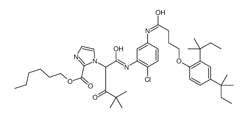 hexyl 1-[1-[[[5-[[4-[2,4-bis(tert-pentyl)phenoxy]-1-oxobutyl]amino]-2-chlorophenyl]amino]carbonyl]-3,3-dimethyl-2-oxobutyl]-1H-imidazolecarboxylate Structure