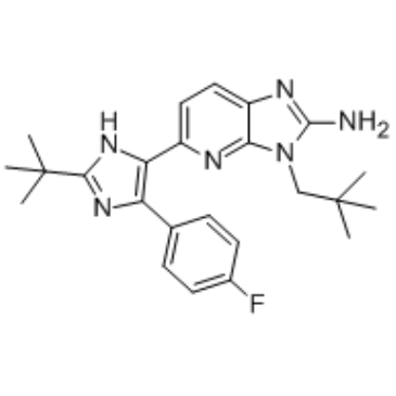 5-[2-(1,1-二甲基乙基)-4-(4-氟苯基)-1H-咪唑-5-基]-3-(2,2-二甲基丙基)-3H-咪唑并[4,5-b]吡啶-2-胺结构式