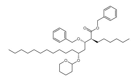 benzyl (2S,3S,5R)-3-(benzyloxy)-2-hexyl-5-[(tetrahydro-2H-pyran-2-yl)oxy]hexadecanoate结构式