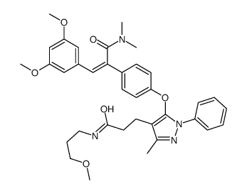 3-[5-[4-[2-(3,5-dimethoxyphenyl)-1-(dimethylcarbamoyl)ethenyl]phenoxy]-3-methyl-1-phenyl-pyrazol-4-yl]-N-(3-methoxypropyl)propanamide Structure