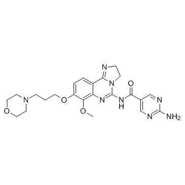 2-氨基-N-[2,3-二氢-7-甲氧基-8-[3-(4-吗啉基)丙氧基]咪唑并[1,2-c]喹唑啉-5-基]-5-嘧啶甲酰胺结构式