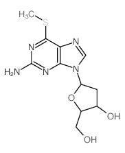 9H-Purin-2-amine, 9-(2-deoxy-.beta.-D-erythro-pentofuranosyl)-6-(methylthio)-, hemihydrate structure