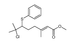 (E)-7-Chloro-3,7-dimethyl-6-phenylsulfanyl-oct-2-enoic acid methyl ester结构式