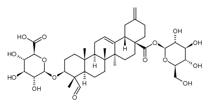 3β-hydroxy-23-oxo-30-noroleana-12,20(29)-diene-28-oic acid 3-O-β-D-glucuronopyranosyl-28-O-β-D-glucopyranoside结构式