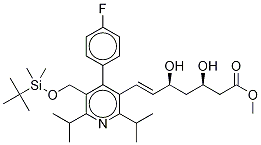 甲基赤型-(E)-7-[5-叔丁基二甲基甲硅烷基氧基甲基-2,6-二异丙基-4-(4-氟苯基)-吡啶-3-基]-3,5-二羟基庚基-6-烯酸酯结构式
