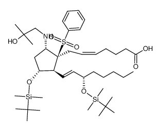 (Z)-7-((1S,2S,3R,5S)-3-((tert-butyldimethylsilyl)oxy)-2-((S,E)-3-((tert-butyldimethylsilyl)oxy)oct-1-en-1-yl)-5-((2-hydroxy-2-methylpropyl)amino)-1-(phenylsulfonyl)cyclopentyl)hept-5-enoic acid结构式