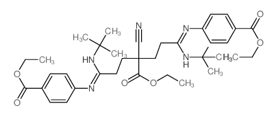 ethyl 2-cyano-4-[N-(4-ethoxycarbonylphenyl)-N-tert-butyl-carbamimidoyl]-2-[2-[N-(4-ethoxycarbonylphenyl)-N-tert-butyl-carbamimidoyl]ethyl]butanoate结构式