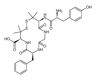 D-Valine, L-tyrosyl-3-mercapto-D-valylglycyl-L-phenylalanyl-3-mercapto-, cyclic (2→5)-disulfide Structure